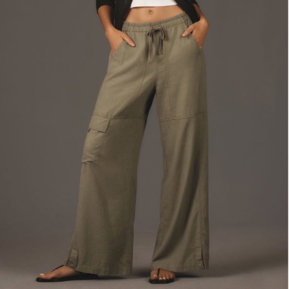 Pilcro Olive Utility Wide-Leg Drawstring Pants